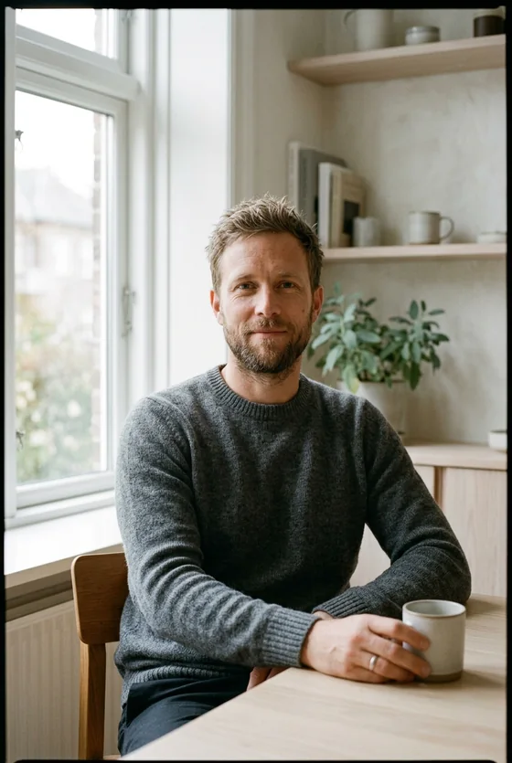 Portrait of a man at a table in a bright room